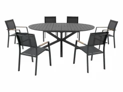 Clearance Comedor de jardín de aluminio: mesa redonda extensible L.150/200 cm y 6 sillones apilables - Antracita - YOHA de Comedores De Jardín