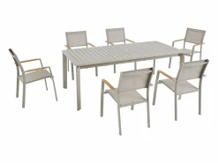 Online MYLIA Comedor de jardín de aluminio: una mesa extensible L.205/286.5 cm y 6 sillones apilables - - MACILA de Topo