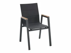 Clearance MYLIA Comedor de jardín de aluminio: una mesa L.150 cm y 6 sillones apilables - Natural claro y antracita - LIOUS de Gris antracita / Color natural claro