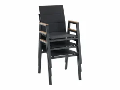 Clearance MYLIA Comedor de jardín de aluminio: una mesa L.150 cm y 6 sillones apilables - Natural claro y antracita - LIOUS de Gris antracita / Color natural claro