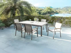Online MYLIA Comedor de jardín de aluminio con mesa extensible 180/240 y 6 sillas - NAURU de Topo