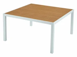 New Comedor de jardín de aluminio polywood de 140 cm + 4 sillas naturales claras MACILA Comedores De Jardín
