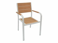 New Comedor de jardín de aluminio: una mesa L.150 cm y 6 sillones apilables - Natural claro y blanco - NYROS de Comedores De Jardín