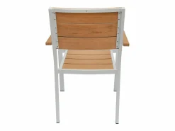 New Comedor de jardín de aluminio: una mesa L.150 cm y 6 sillones apilables - Natural claro y blanco - NYROS de Comedores De Jardín