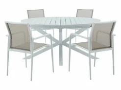 New MYLIA Comedor de jardín de aluminio: una mesa extensible + 4 sillas - YOHA de Blanco