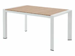 MYLIA Comedor de jardín de aluminio: una mesa L.150 cm y 6 sillones apilables - Natural claro y blanco - LIOUS de