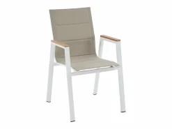 MYLIA Comedor de jardín de aluminio: una mesa L.150 cm y 6 sillones apilables - Natural claro y blanco - LIOUS de