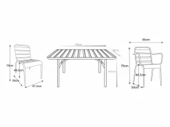 MYLIA Comedor de jardín de metal una mesa L.160 con 2 sillones y 4 sillas