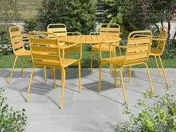 Online Comedor de jardín de metal - Mesa redonda D.130cm y 6 sillones apilables - Amarillo - MIRMANDE de Comedores De Jardín