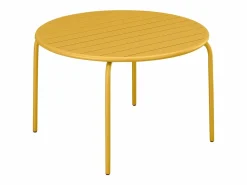 Online Comedor de jardín de metal - Mesa redonda D.130cm y 6 sillones apilables - Amarillo - MIRMANDE de Comedores De Jardín
