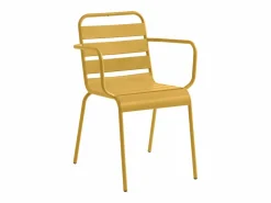 Online Comedor de jardín de metal - Mesa redonda D.130cm y 6 sillones apilables - Amarillo - MIRMANDE de Comedores De Jardín