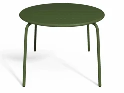 MYLIA Comedor de jardín de metal - Mesa D.110 cm y 4 sillas apilables Verde