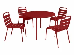 MYLIA Comedor de jardín de metal - una mesa D.110cm y 4 sillas apilables