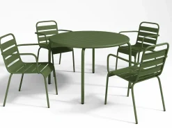 Clearance Comedor de jardín de metal 1 mesa y 4 sillones apilables Verde - MIRMANDE Comedores De Jardín