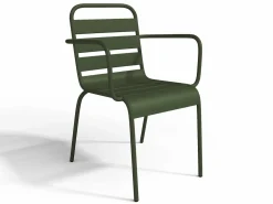Clearance Comedor de jardín de metal 1 mesa y 4 sillones apilables Verde - MIRMANDE Comedores De Jardín