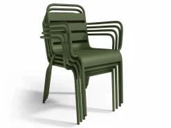 Clearance Comedor de jardín de metal 1 mesa y 4 sillones apilables Verde - MIRMANDE Comedores De Jardín