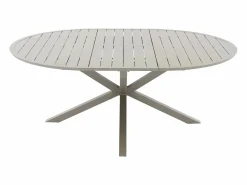 MYLIA Comedor de jardín de metal: mesa redonda extensible L.150/200 cm y 4 sillones apilables - - YOHA de