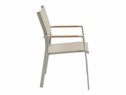 MYLIA Comedor de jardín de metal: mesa redonda extensible L.150/200 cm y 4 sillones apilables - - YOHA de