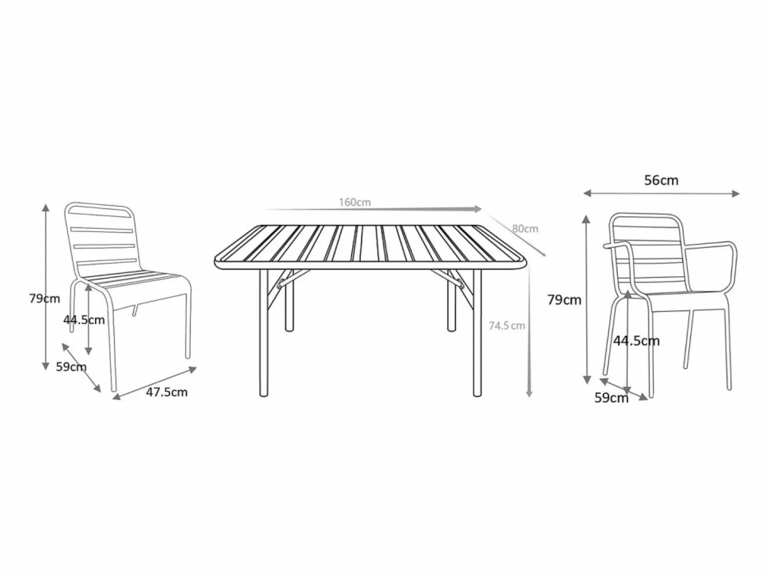 Online Comedor de jardín de metal una mesa L.160 con 2 sillones y 4 sillas Verde Comedores De Jardín
