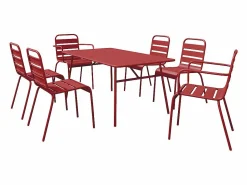 Outlet Comedor de jardín de metal 1 mesa, 4 sillas, 2 sillones - MIRMANDE Colección Rouge Passion|Comedores De Jardín