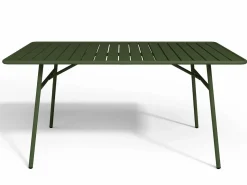 Hot MYLIA Comedor de jardín de metal: Mesa An. 160 cm y 4 sillas apilables Verde Caqui