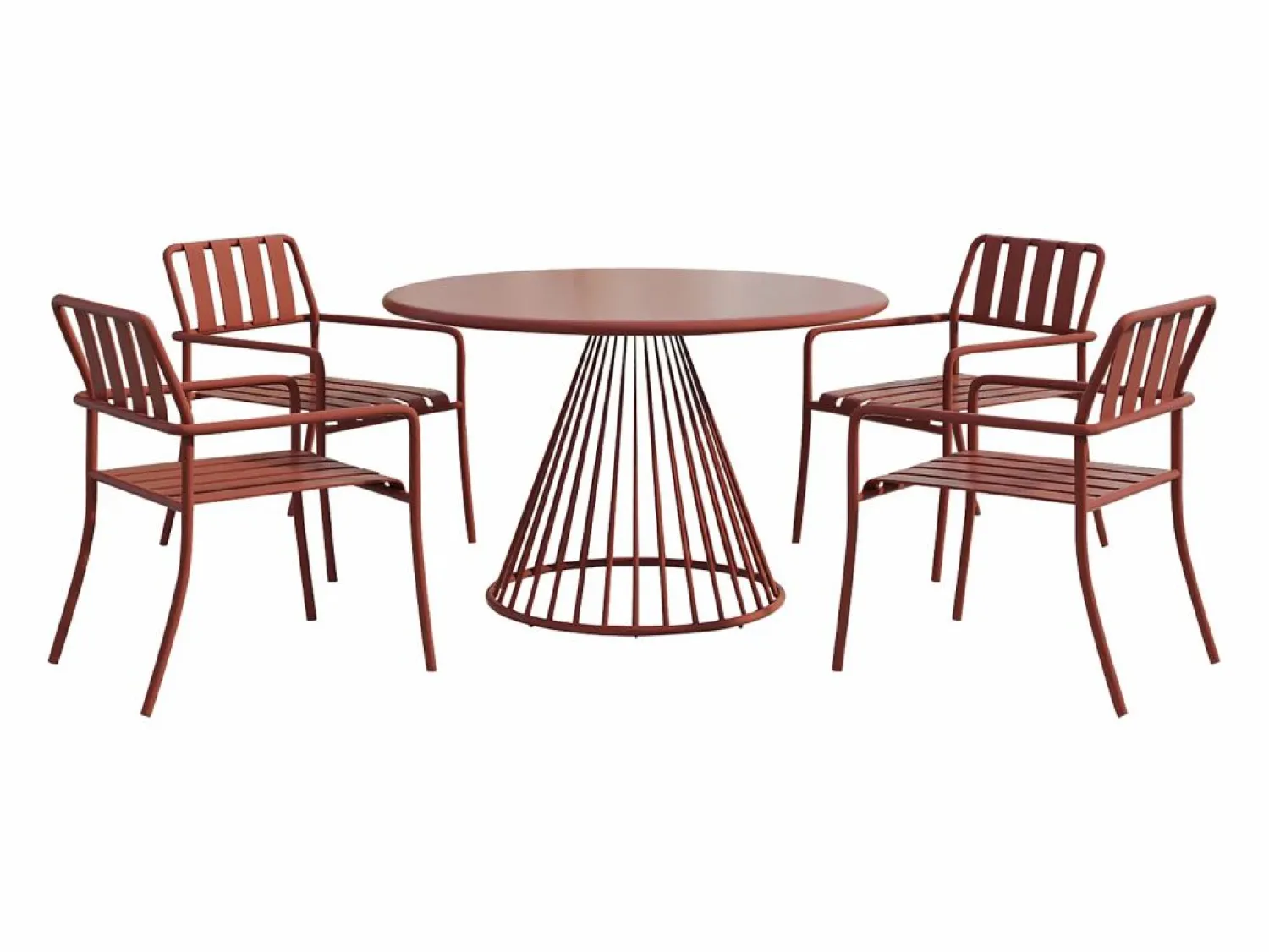 MYLIA Comedor de jardín de metal: mesa D.120 cm y 4 sillones - Terracotta - BIRMOS de