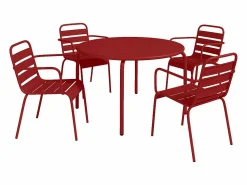 Best MYLIA Comedor de jardín de metal: 1 mesa y 4 sillones apilables MIRMANDE Rojo