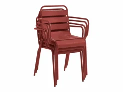Best MYLIA Comedor de jardín de metal: 1 mesa y 4 sillones apilables MIRMANDE Rojo