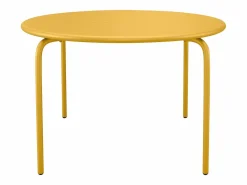 Sale MYLIA Comedor de jardín de metal - Mesa redonda D.130cm y 6 sillas apilables - Amarillo - MIRMANDE de Mostaza
