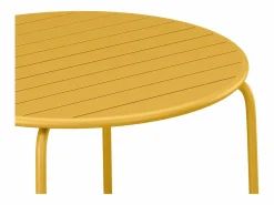 Sale MYLIA Comedor de jardín de metal - Mesa redonda D.130cm y 6 sillas apilables - Amarillo - MIRMANDE de Mostaza