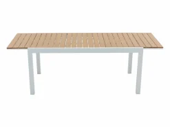 MYLIA Comedor de jardín extensible aluminio poliwood L.170 / 230 cm y 6 sillas Gris MACILA Blanco