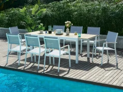 Outlet Comedor de jardín extensible aluminio poliwood L.170 / 230 cm y 8 sillas Gris MACILA Comedores De Jardín