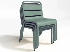 Hot MYLIA Comedor de jardín para niños de metal - 1 mesa y 4 sillas Verde almendra