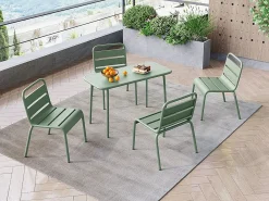 Hot MYLIA Comedor de jardín para niños de metal - 1 mesa y 4 sillas Verde almendra