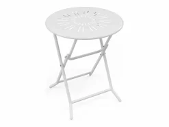 MYLIA Comedor de jardín plegable de metal estilo hierro forjado - una mesa D.60 cm y 2 sillas - - GUERMANTES de