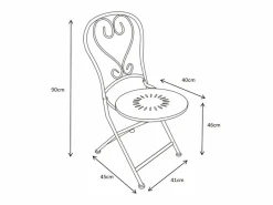 MYLIA Comedor de jardín plegable de metal estilo hierro forjado - una mesa D.60 cm y 2 sillas - - GUERMANTES de