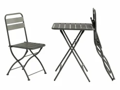 Sale MYLIA Comedor de jardín plegable de metal: Mesa L.60 cm + 2 sillas - - MIRMANDE Gris antracita