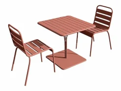 MYLIA Comedor jardín de metal mesa y 2 sillas apilables - MIRMANDE Terracota