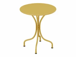 Sale MYLIA Comedor jardín metal - una mesa D.60cm y 2 sillas apilables - Amarillo - MIRMANDE Mostaza