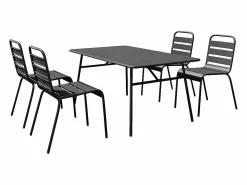 Clearance MYLIA Comedor jardín metal - una mesa L.160 cm y 4 sillas apilables - MIRMANDE Negro
