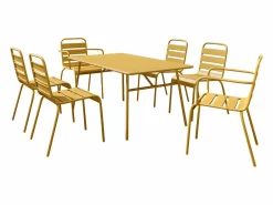 Clearance MYLIA Comedor jardín metal mesa An. 160 cm 2 sillas 4 sillas - Amarillo MIRMANDE Mostaza