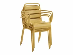 Clearance MYLIA Comedor jardín metal mesa An. 160 cm 2 sillas 4 sillas - Amarillo MIRMANDE Mostaza