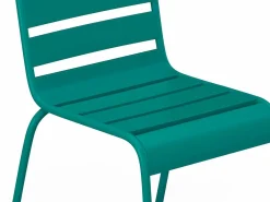 Sale Comedor jardín metal mesa y 2 sillas apilables azul pato - MIRMANDE Comedores De Jardín