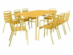 Online MYLIA Comedor jardín metal mesa y 8 sillones apilables - Amarillo - MIRMANDE Mostaza