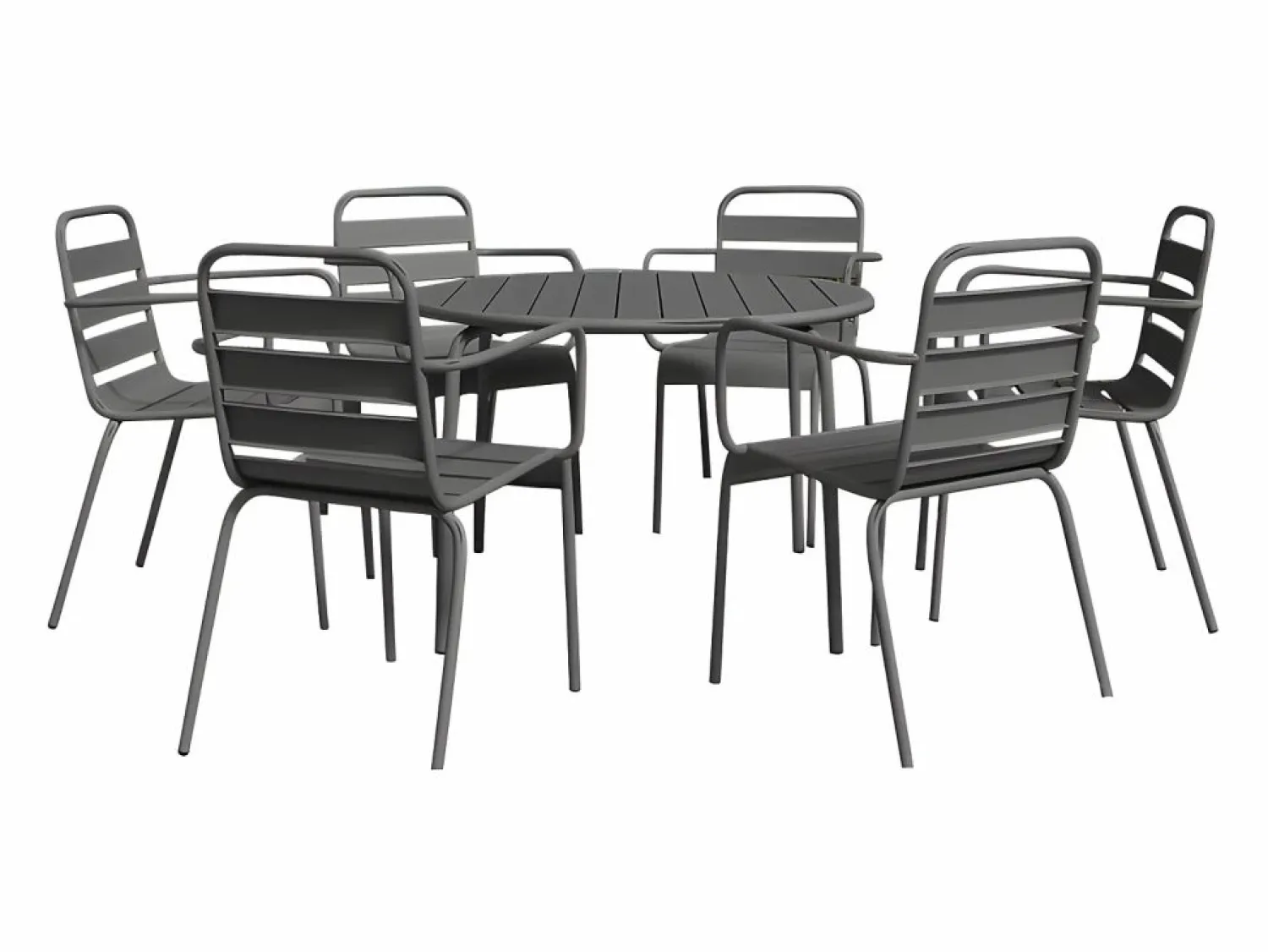 Online MYLIA Comedor jardín metal mesa redonda y 6 sillas apilables - MIRMANDE Gris antracita