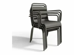 Online MYLIA Comedor jardín metal mesa redonda y 6 sillas apilables - MIRMANDE Gris antracita