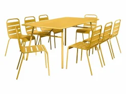 Clearance Comedor jardín metal mesa y 8 sillas apilables - Amarillo - MIRMANDE Comedores De Jardín