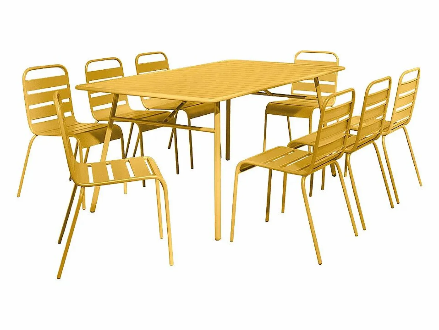 Clearance Comedor jardín metal mesa y 8 sillas apilables - Amarillo - MIRMANDE Comedores De Jardín