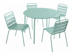 Comedor jardín metal mesa+4sillas apilables Verde - MIRMANDE Comedores De Jardín