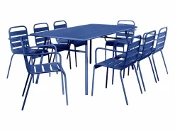 Hot Comedor jardín metálico mesa y 8 sillones apilables Azul noche - MIRMANDE de Comedores De Jardín